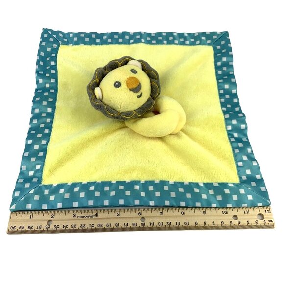 Fisher Price Lovey Security Blanket Plush Lion Yellow Blue Checks Square 12” - Picture 2 of 8